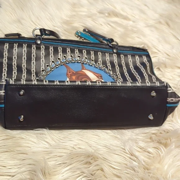 *RARE* Isabella Fiore leather Boston terrier dog shoulder bag purse tote - Picture 5 of 8